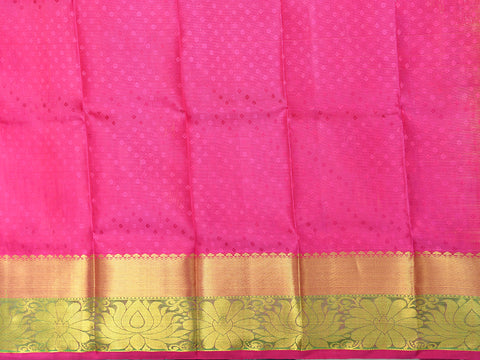 Thilagam Buttis Peach Orange Kanchipuram Silk Unstitched Pavadai Sattai Material