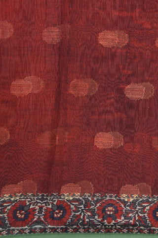 Floral Border With Zari Dots Burgundy Maroon Semi Linen Silk Saree