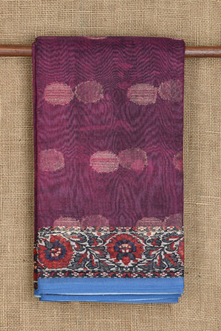 Floral Border With Zari Dots Burgundy Purple Semi Linen Silk Saree