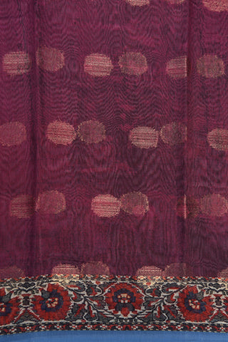 Floral Border With Zari Dots Burgundy Purple Semi Linen Silk Saree