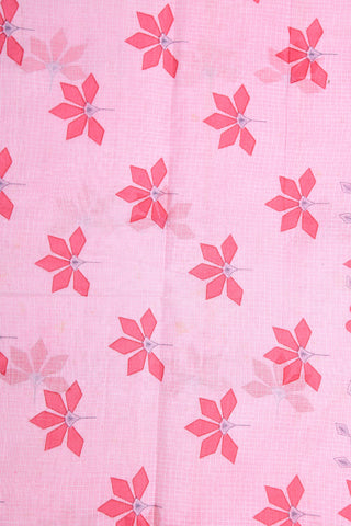 Floral Butta Baby Pink Printed Ahmedabad Cotton Saree