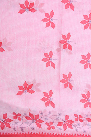 Floral Butta Baby Pink Printed Ahmedabad Cotton Saree
