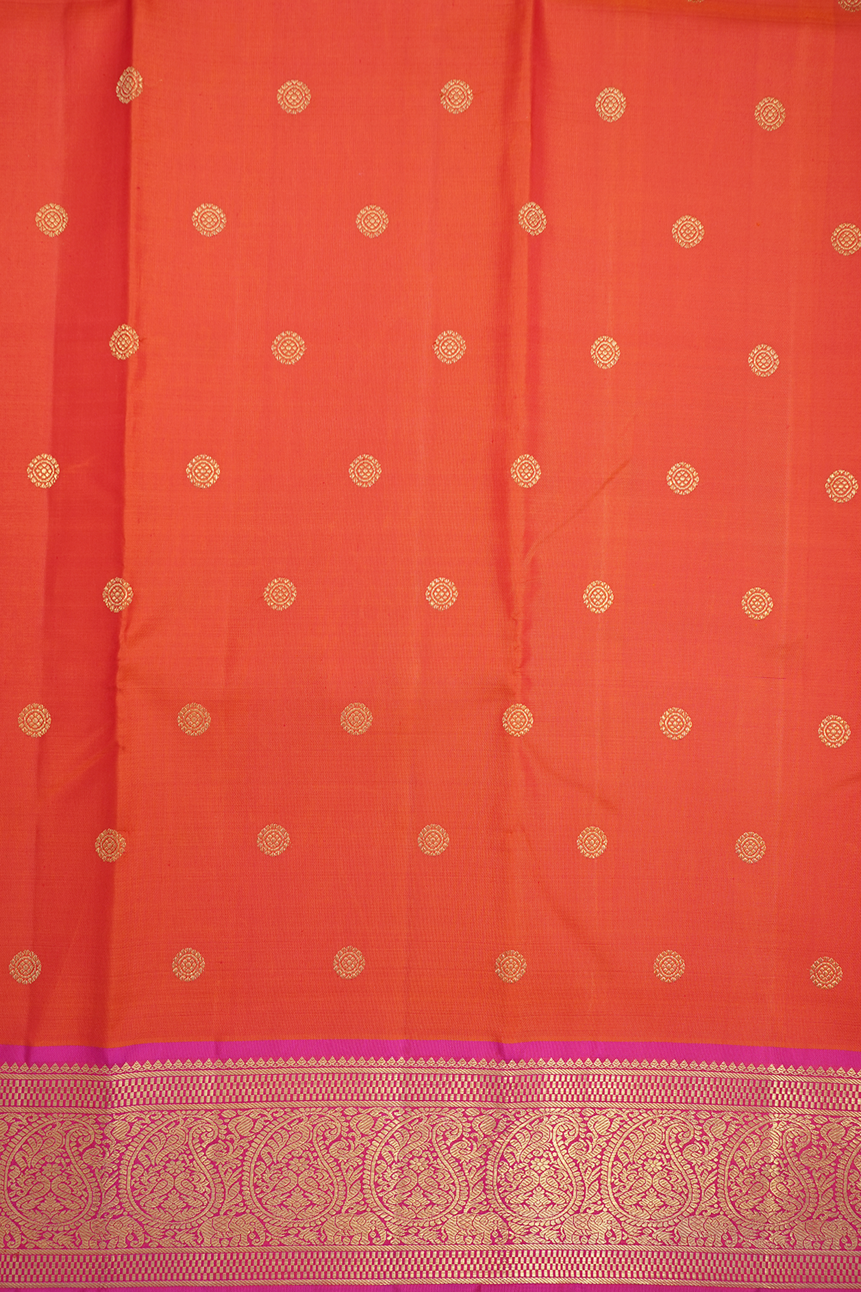 Floral Buttas Bright Orange Kanchipuram Silk Saree