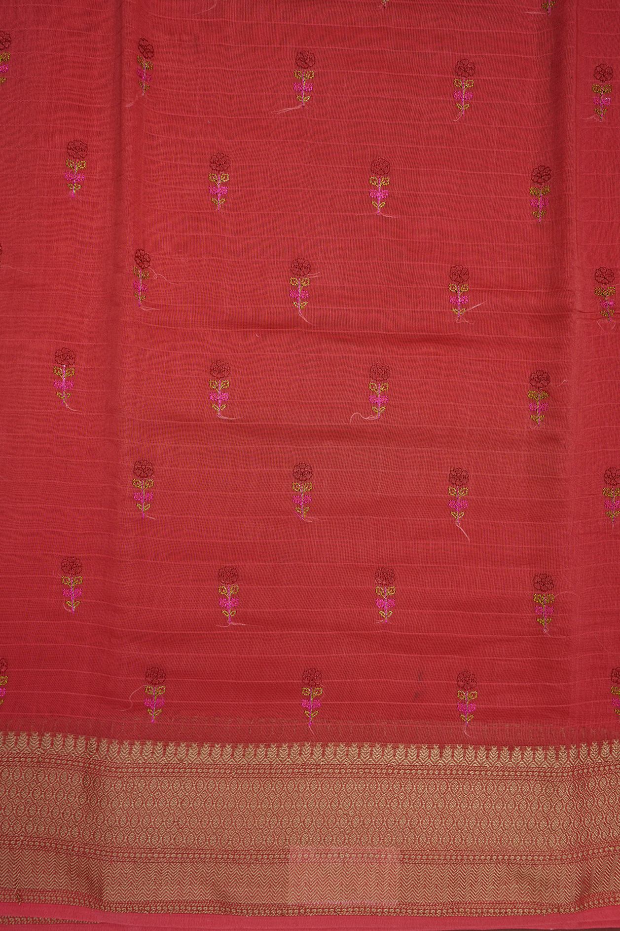 Floral Buttas Coral Red Chanderi Silk Cotton Saree