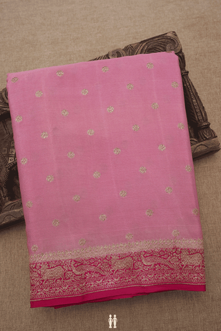 Floral Buttas Dusty Pink Georgette Banarasi Silk Saree