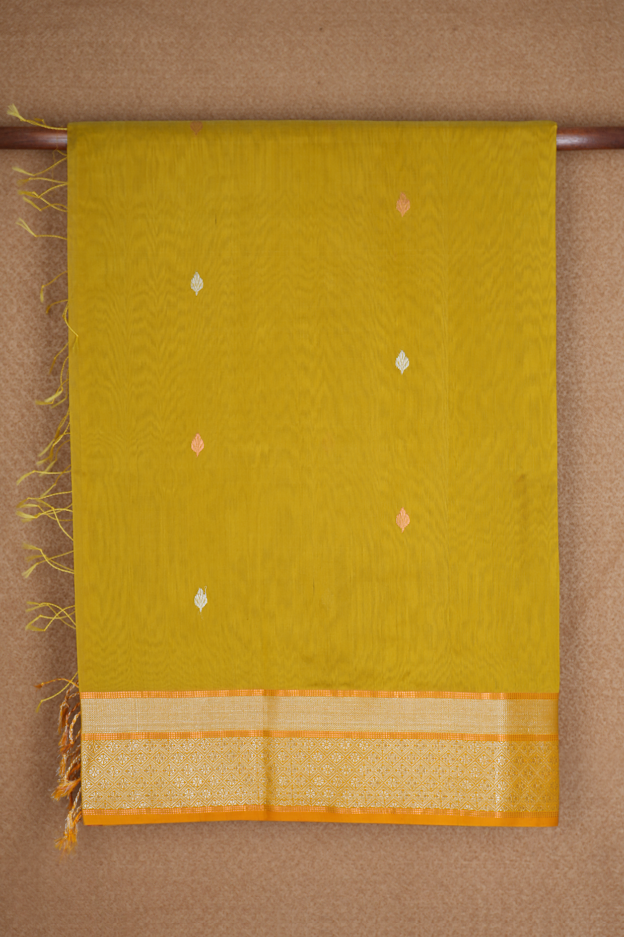 Floral Buttas Golden Yellow Maheswari Silk Cotton Saree