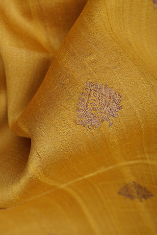 Floral Buttas Golden Yellow Tussar Banarasi Silk Saree