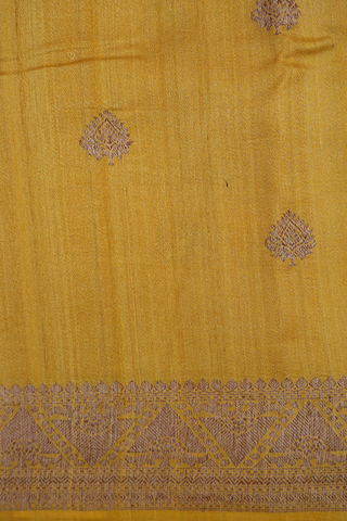 Floral Buttas Golden Yellow Tussar Banarasi Silk Saree