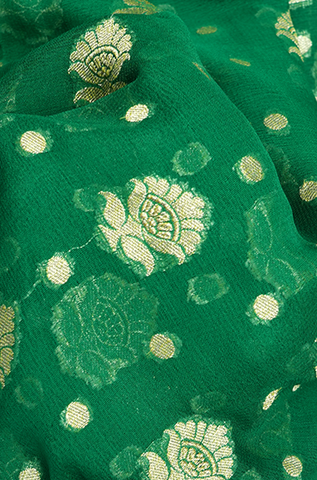 Floral Buttas Green Georgette Banarasi Silk Saree