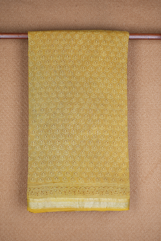 Floral Buttas Light Yellow Ajrakh Chanderi Cotton Saree