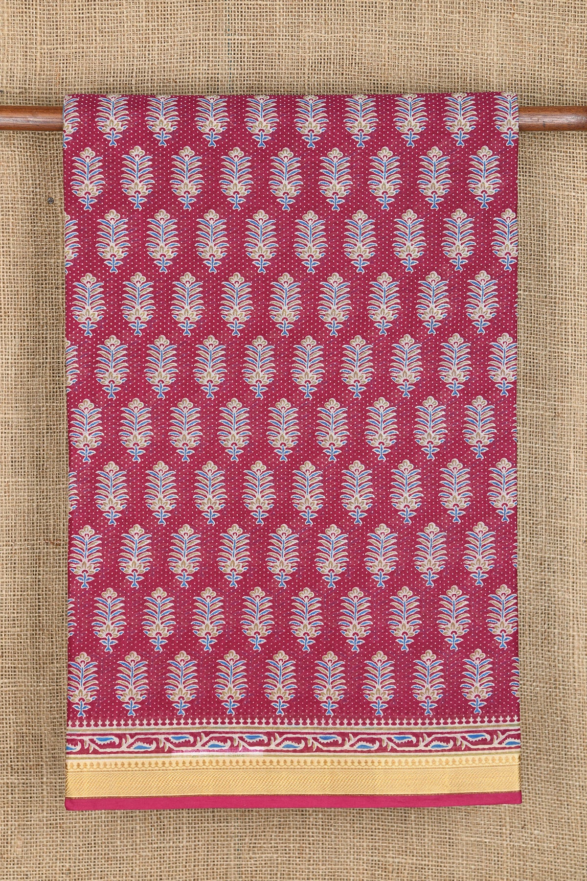 Floral Buttas Magenta Purple Printed Ahmedabad Cotton Saree