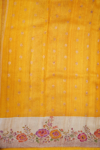 Floral Buttas Mustard Yellow Tussar Banarasi Silk Saree
