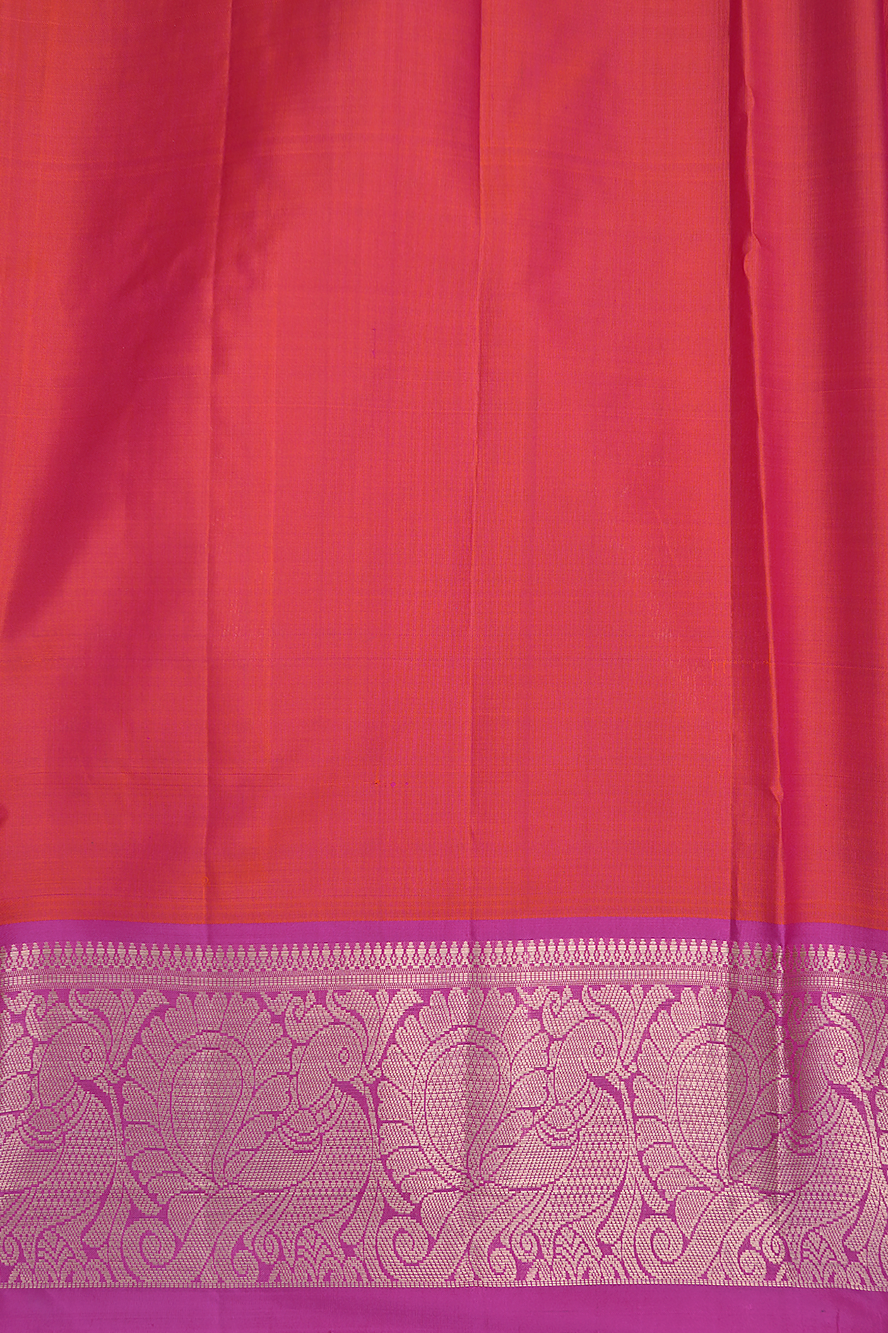Floral Motifs Coral Pink Kanchipuram Nine Yards Silk Saree