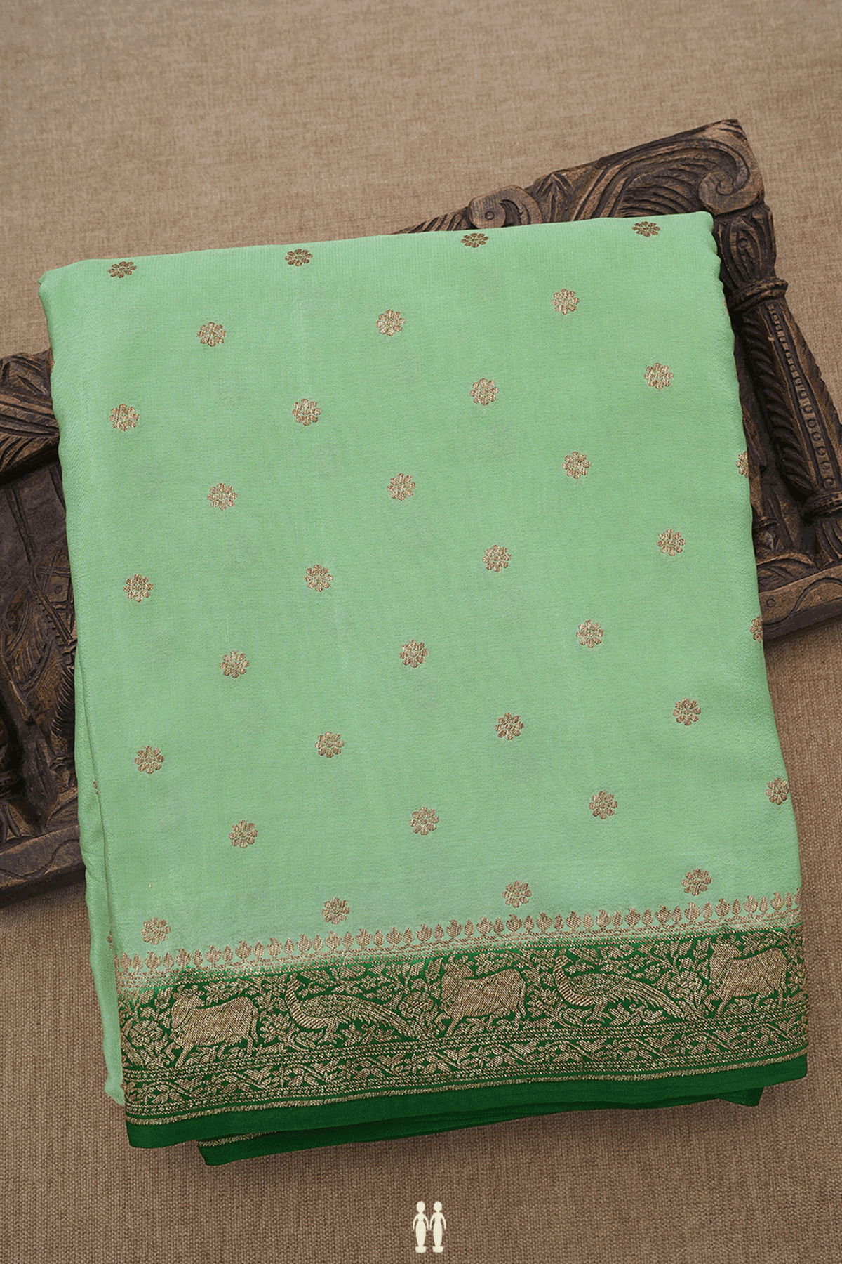 Floral Buttas Pastel Green Georgette Banarasi Silk Saree