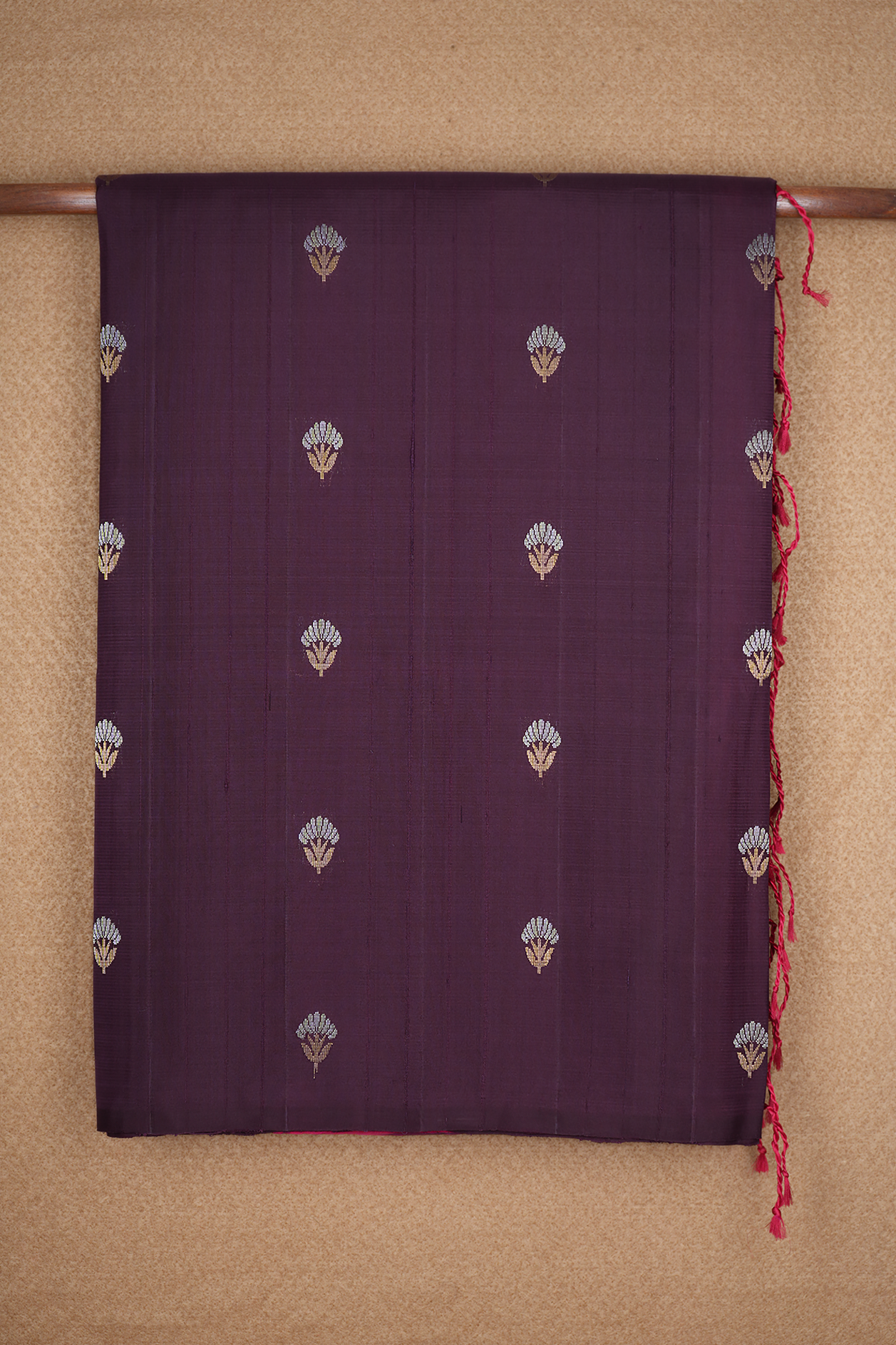 Floral Zari Buttas Plum Purple Soft Silk Saree