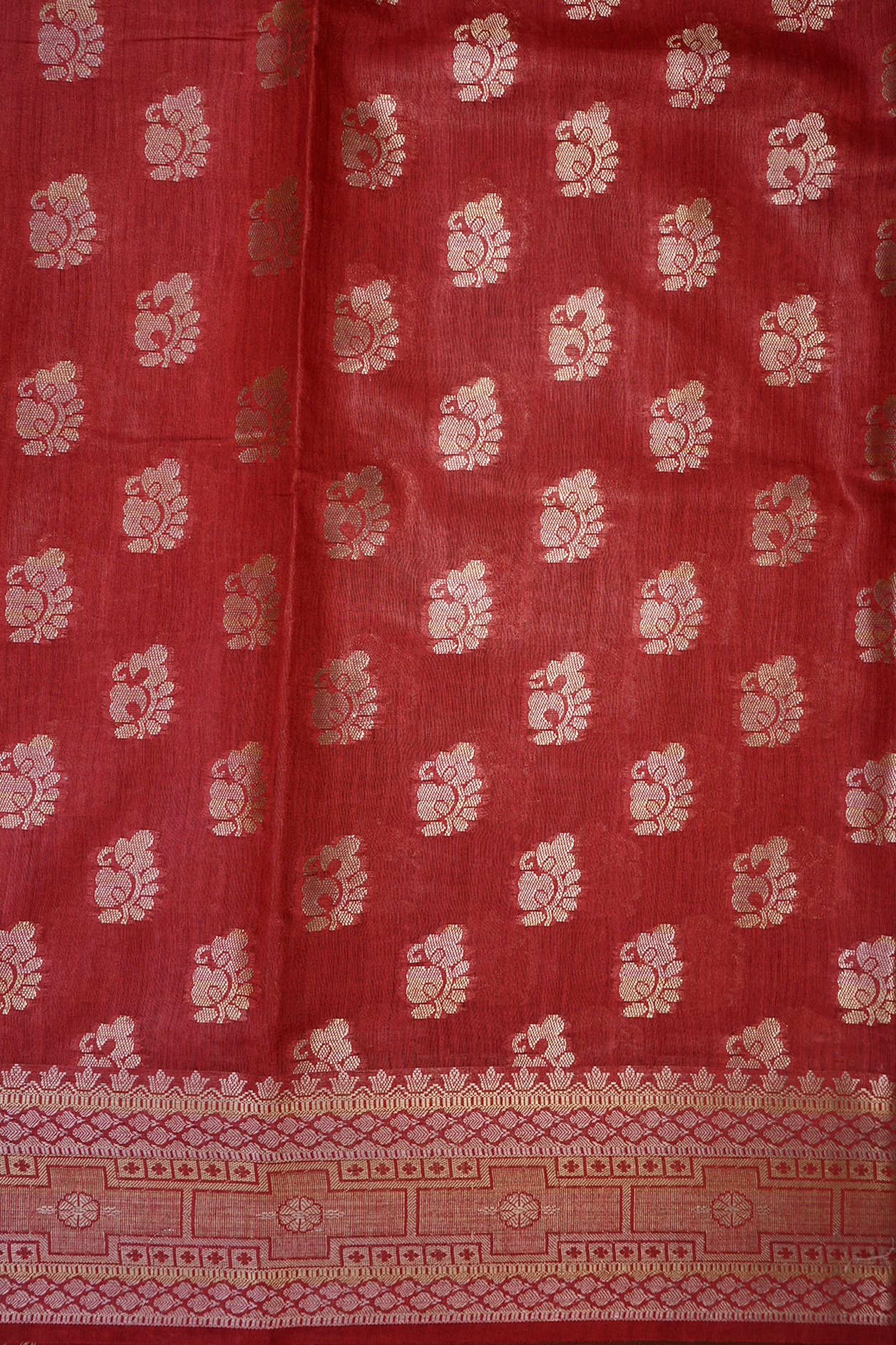Floral Buttas Ruby Red Tussar Silk Saree