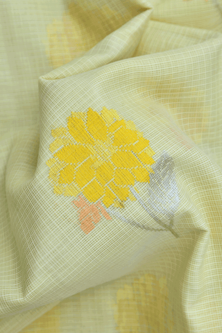 Floral Buttas Pale Yellow Pure Kota Silk Saree