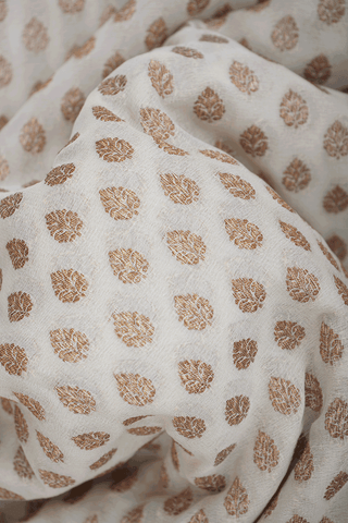 Allover Floral Buttis Off White Georgette Banarasi Silk Saree