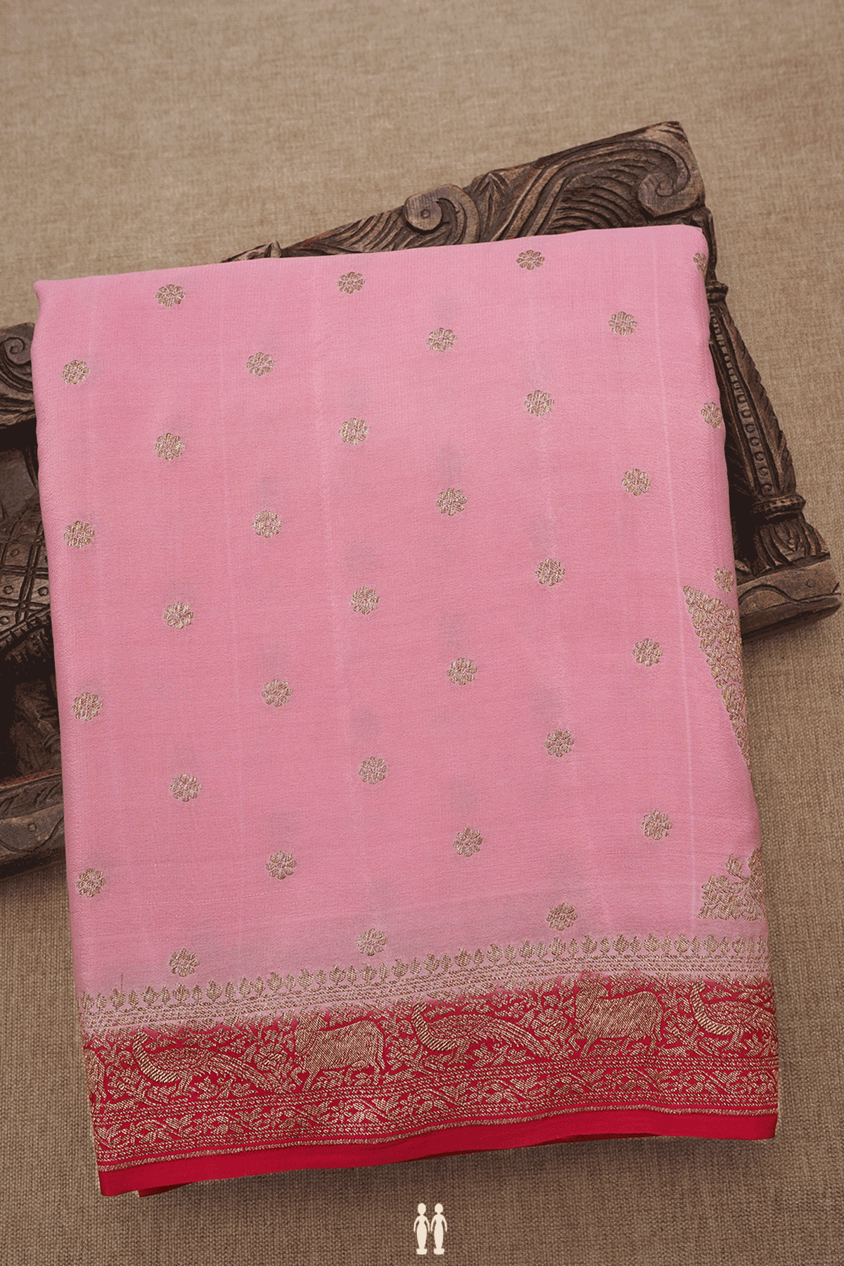 Floral Buttis Baby Pink Georgette Banarasi Silk Saree