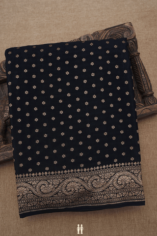 Floral Buttis Black Georgette Banarasi Silk Saree