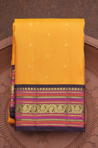 Floral Buttis Mustard Yellow Kanchipuram Silk Saree