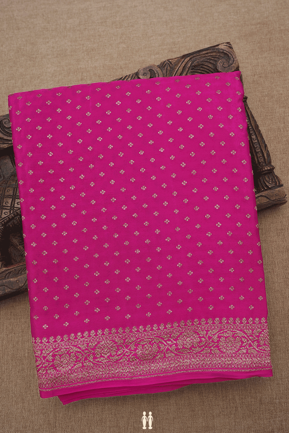 Floral Buttis Rani Pink Georgette Banarasi Silk Saree