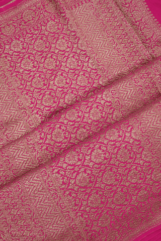 Floral Buttis Rani Pink Georgette Banarasi Silk Saree