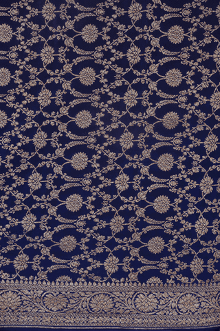 Floral Buttis Royal Blue Georgette Banarasi Silk Saree