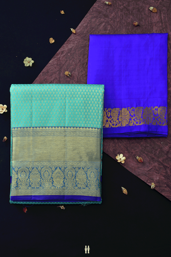 Floral Buttis Seafoam Green Kanchipuram Half Saree Material