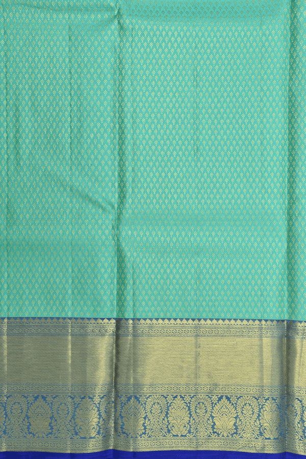 Floral Buttis Seafoam Green Kanchipuram Half Saree Material