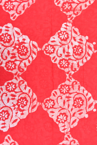 Floral Creeper Design Batik Printed Coral Pink And White Hyderabad Cotton Saree