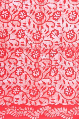 Floral Creeper Design Batik Printed Coral Pink And White Hyderabad Cotton Saree