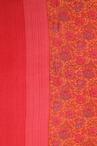 Floral Creepers Design Digital Printed Orange And Pink Chiffon Silk Saree