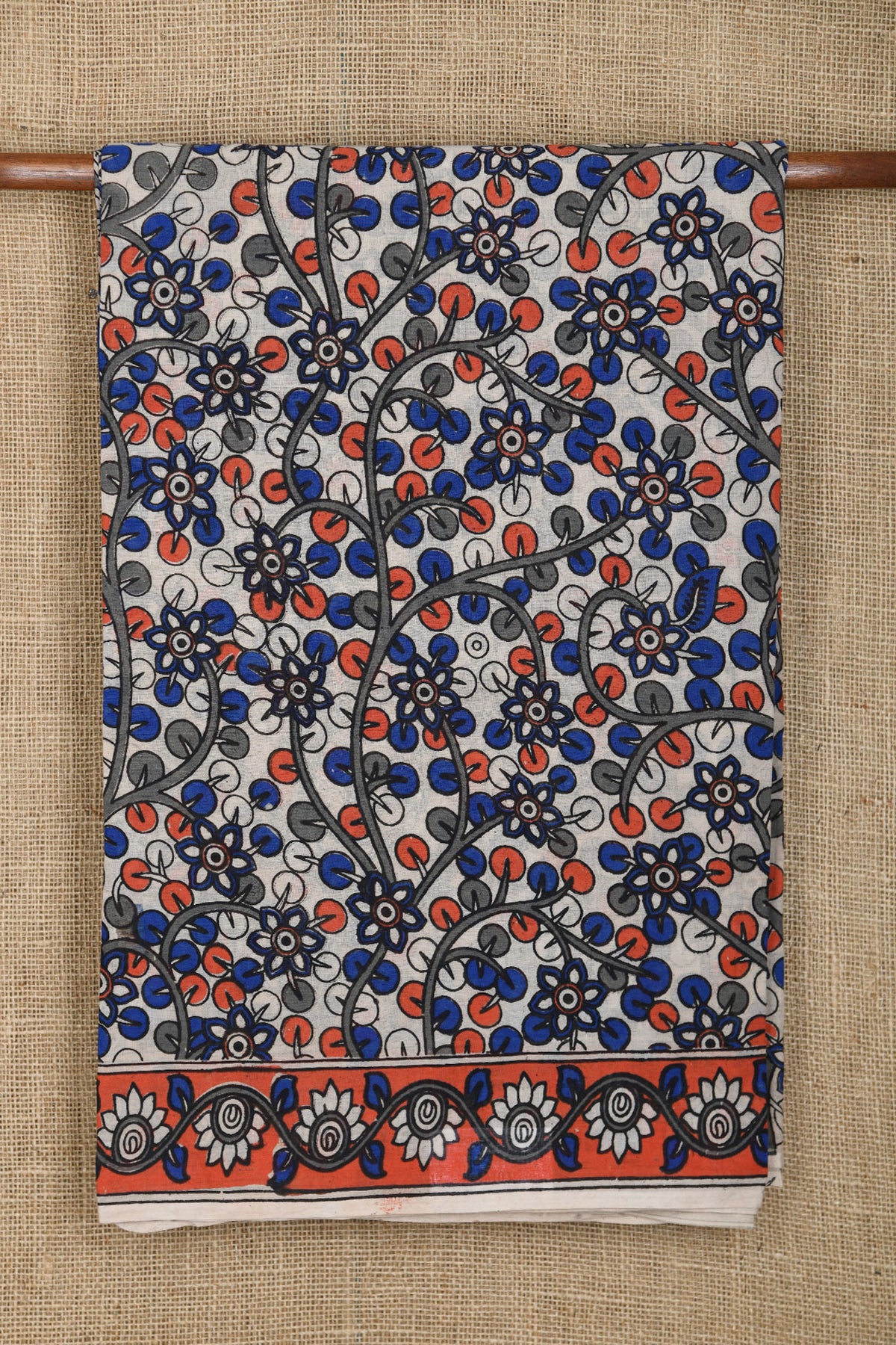 Floral Creepers Design Kalamkari Printed Multicolor Cotton Saree