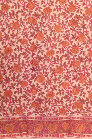 Floral Creepers Design Peach Pink Crepe Silk Saree