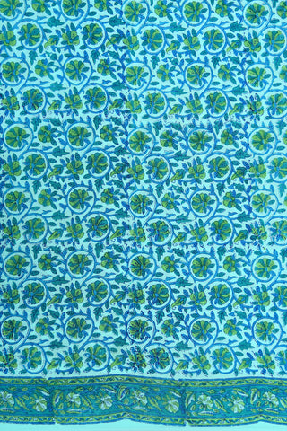 Floral Creepers Digital Printed Pastel Blue Crepe Silk Saree