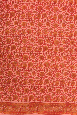 Floral Creepers Digital Printed Peach Pink Crepe Silk Saree
