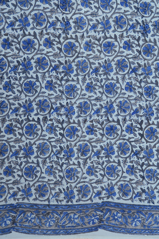 Floral Creepers Digital Printed Powder Blue Crepe Silk Saree