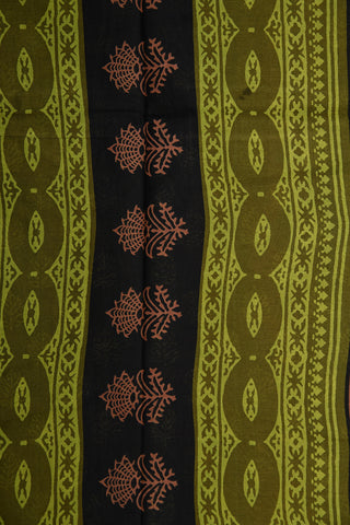Floral Design Bagru Printed Mehandi Green Ahmedabad Cotton Saree