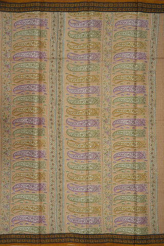 Floral Design Beige Printed Silk Saree