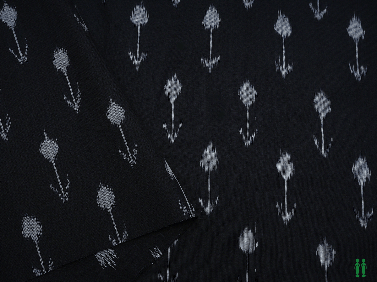 Floral Design Black Ikat Cotton Unstitched Blouse Material