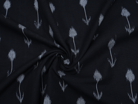 Floral Design Black Ikat Cotton Unstitched Blouse Material
