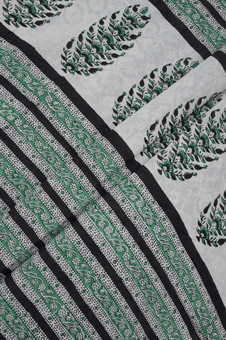 Floral Design Black Jaipur Printed Cotton Saree