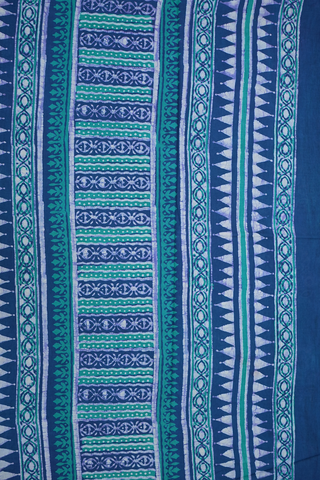 Floral Design Blue And Green Jaipur Cotton Saree
