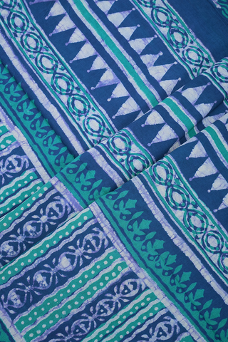 Floral Design Blue And Green Jaipur Cotton Saree