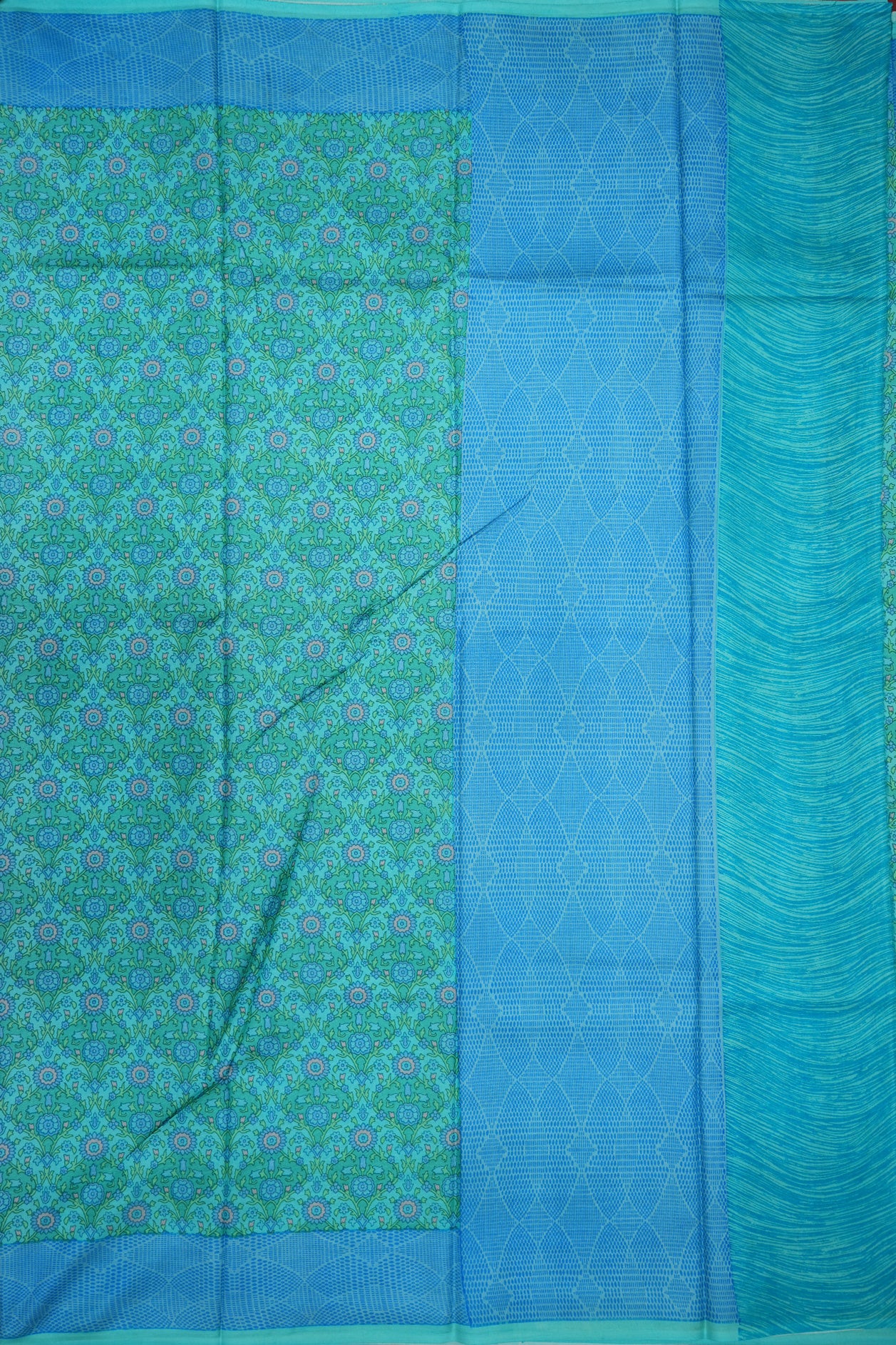 Floral Trellis Design Tone On Tone Turkish Blue Printed Silk Saree