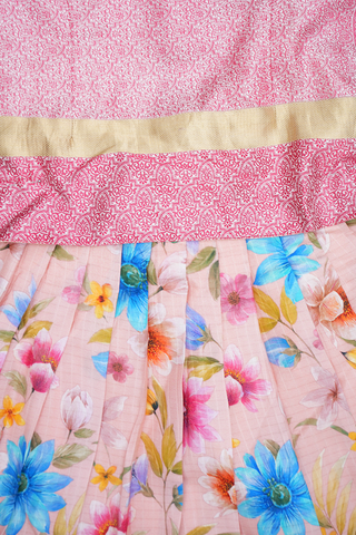 Floral Design Blush Pink Printed Silk Readymade Pavadai Sattai