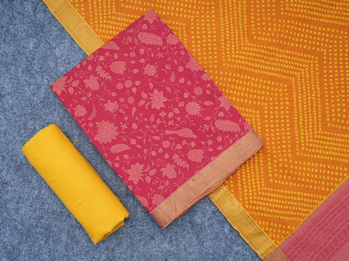 Floral Design Blush Red Mangalagiri Cotton Salwar Material