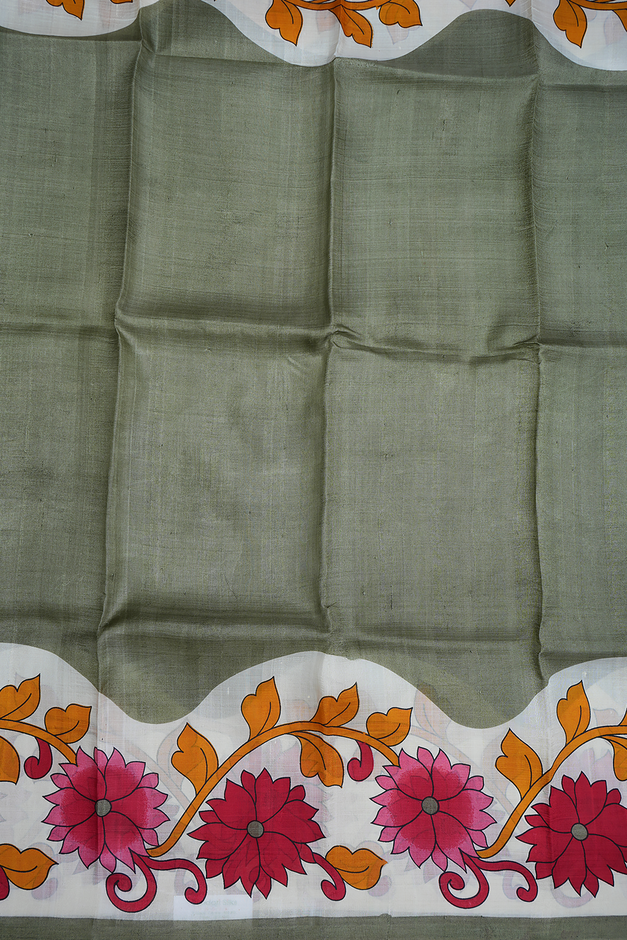 Floral Design Border Sage Green Printed Silk Saree