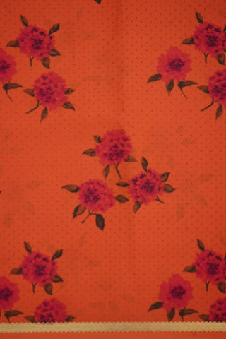 Floral Design Bright Orange Mysore Silk Saree